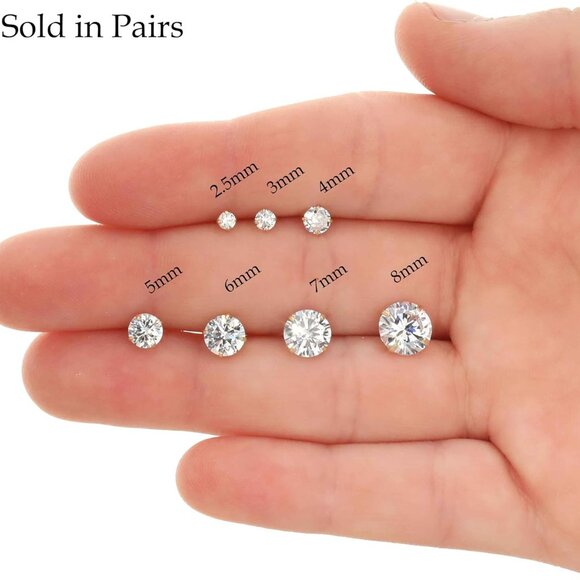 Solid 14k Yellow Gold Solitaire Round Cubic Zirconia CZ Stud Earrings with 14k G - Picture 5 of 9